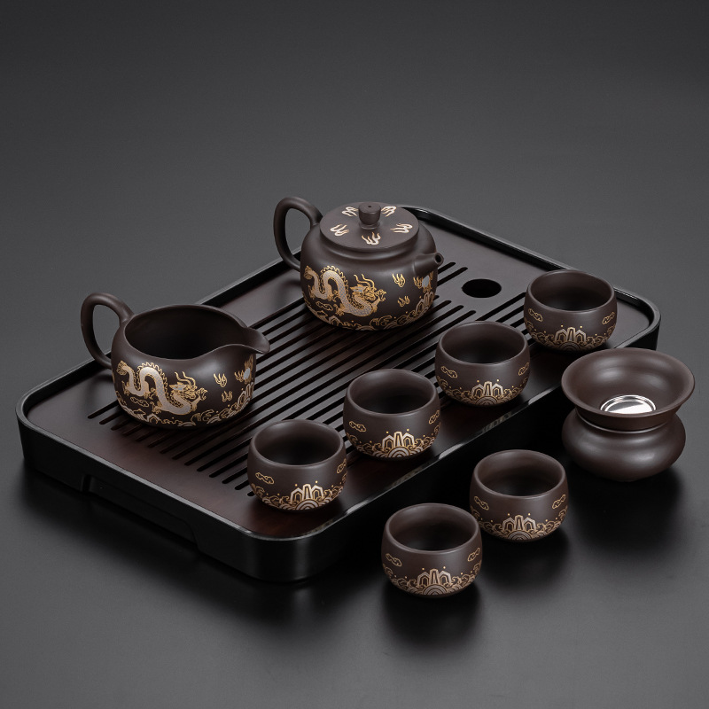 ✲☾☾✲10개 보라색 점토 차 세트(Xianglong Shengshi) 서시 냄비 + 직사각형(Qiyun/호두색)✲☾☾✲