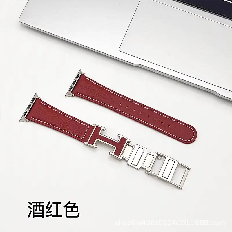 Cross-border Instagram compatible Apple Watch, Apple IWATC, litchi texture silicone leather strap S9 Comfort Ultra undefined