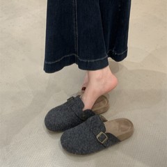 感厚底灰色勃肯鞋女外穿大头丑萌复古百搭懒人一脚蹬半拖鞋女