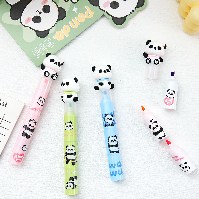 El resaltador de tres colores con forma de Panda creativa se puede empalmar pluma de marcado de cabeza oblicua de estudiante pluma de marcado pluma de graffiti pluma de cuenta de mano