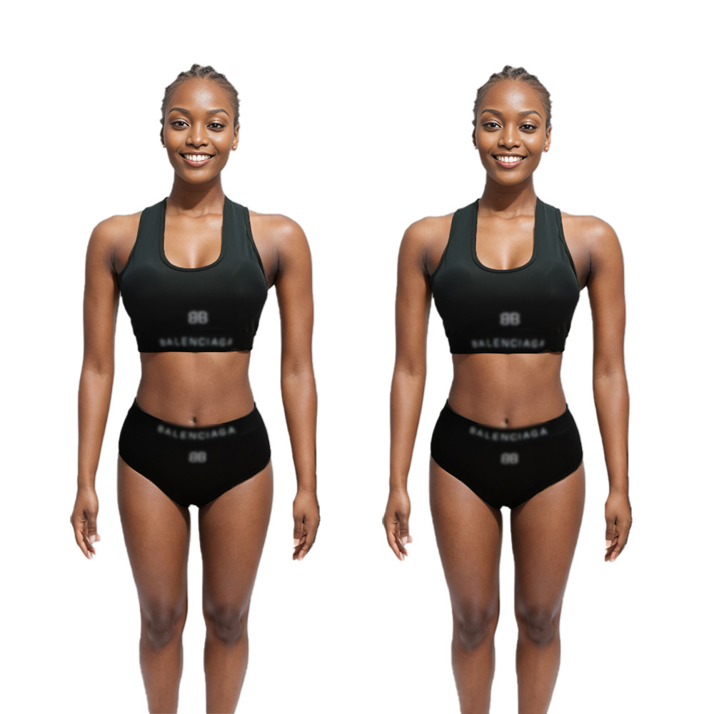 Yy9506 European and American Cross-Border Women's Clothing Street Fashion Solid Color Ba Letter Printed Sleeve and Pants Sports Suit