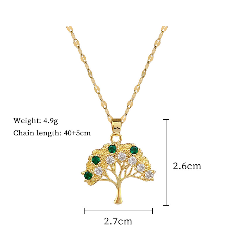 Color Tree Of Life Light Luxury Temperament Gorgeous Full Diamond Necklace Female Versatile Clavicle Chain Titanium Steel Chain_voghion.com