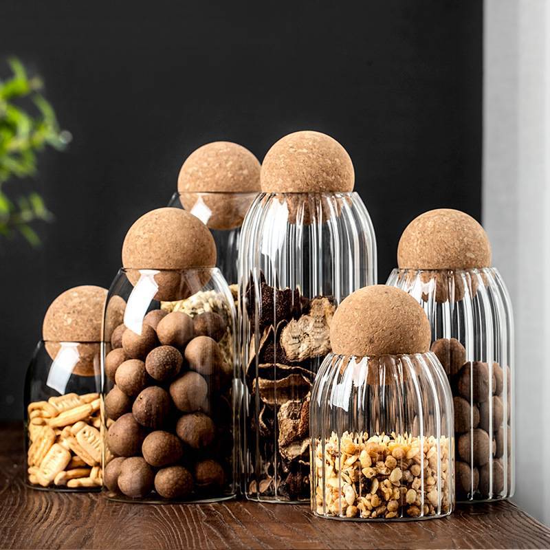 Spherical Cork Lid Sealed Moisture-Proof Jar High Borosilicate Glass Simple Multi-Specification Kitchen Storage Grain Jar