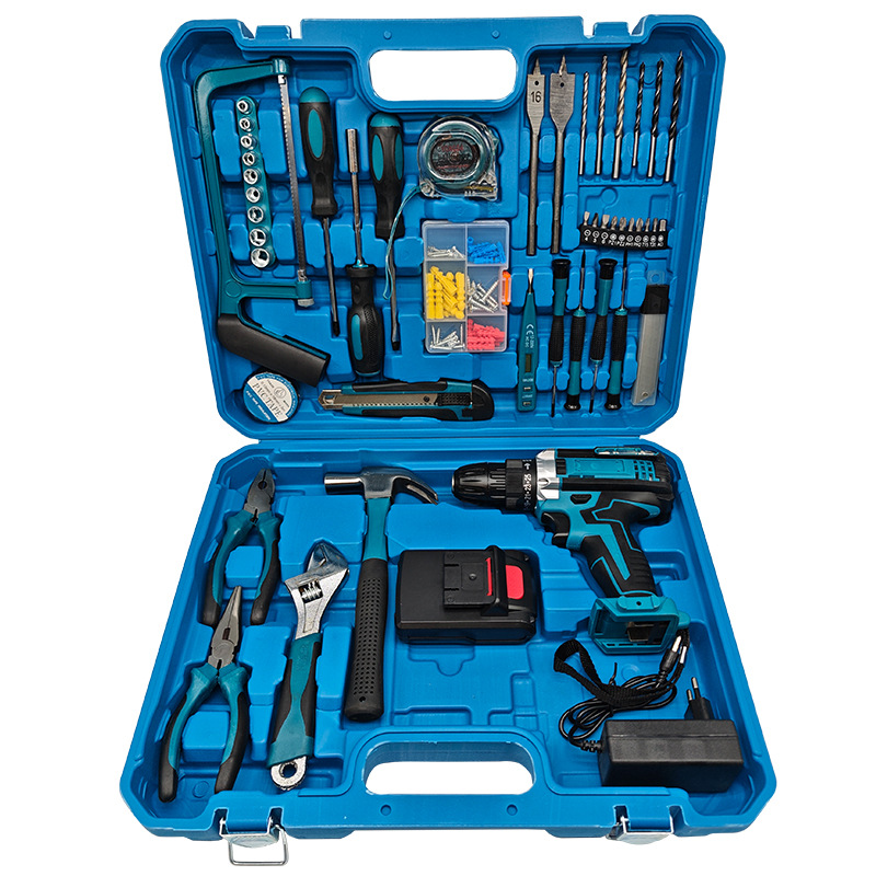 Batería de litio Taladro recargable Taladro eléctrico de litio de alta potencia Destornillador eléctrico multifuncional Taladro de pistola Juego de herramientas de batería Comercio exterior