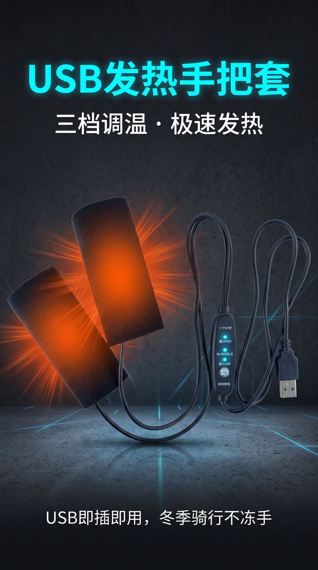 In-stock, direct supply: USB-powered heated handlebar grips for electric scooters, featuring three temperature settings, waterproof, and non-slip