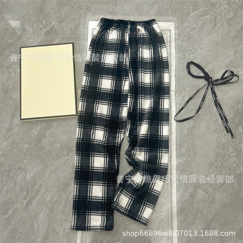 Pantalones de pijama de franela de coral de dibujos animados, pantalones de pijama de hombre, pantalones de invierno de otoño de mujer, pantalones caseros