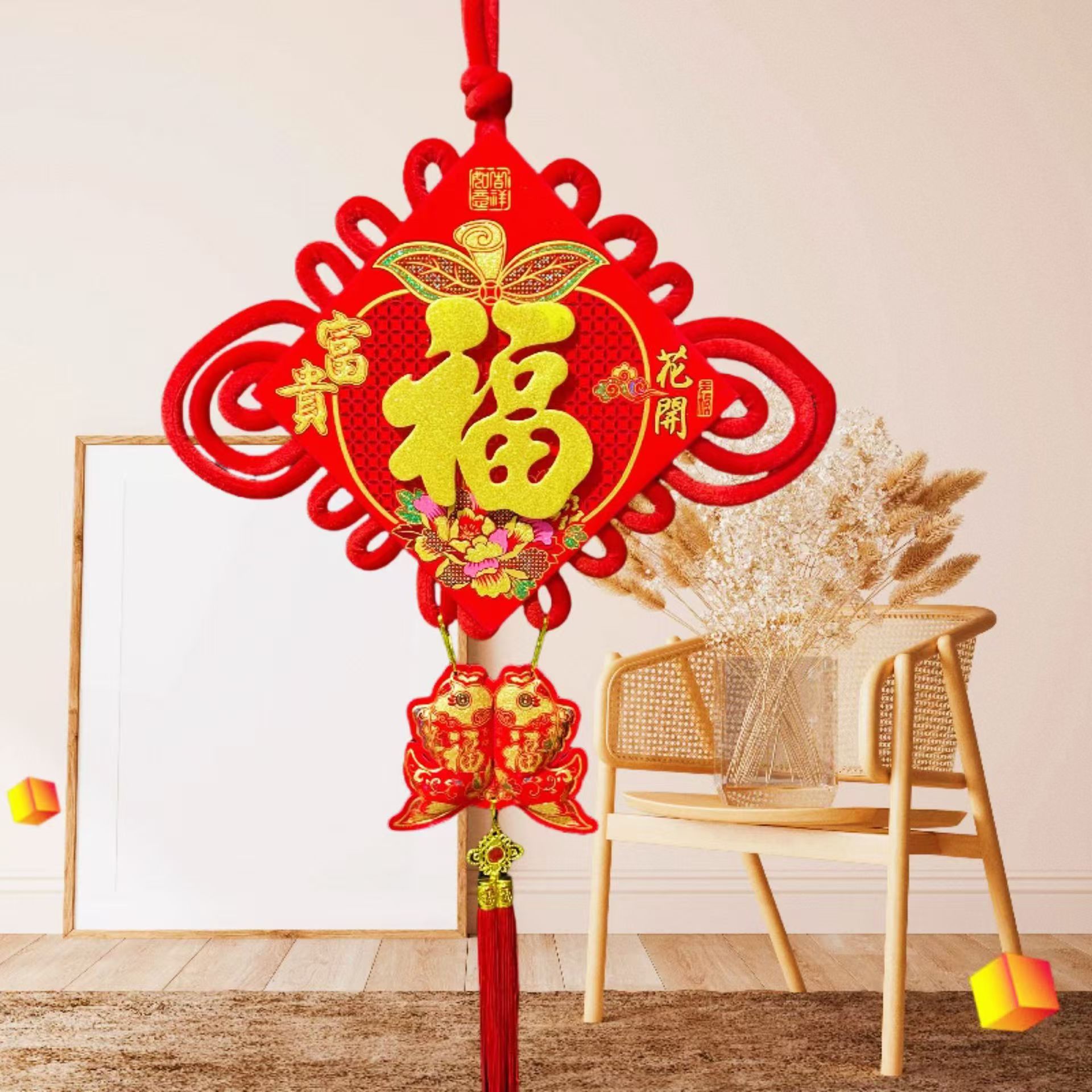 Nuevo estilo de tela de terciopelo Fu Fu Festival de Primavera chino Nudo Año Nuevo sala de estar Nudo chino decoración de celebración colgante regalo de mudanza de casa image 12