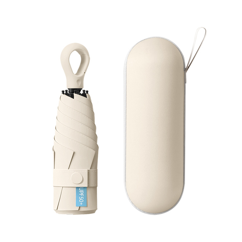 Mango de hebilla de anillo de paraguas de cinco pliegues portátil, sol y lluvia, sombrilla de cápsula de doble uso, protector solar de vinilo, protección UV, sombrilla femenina al por mayor