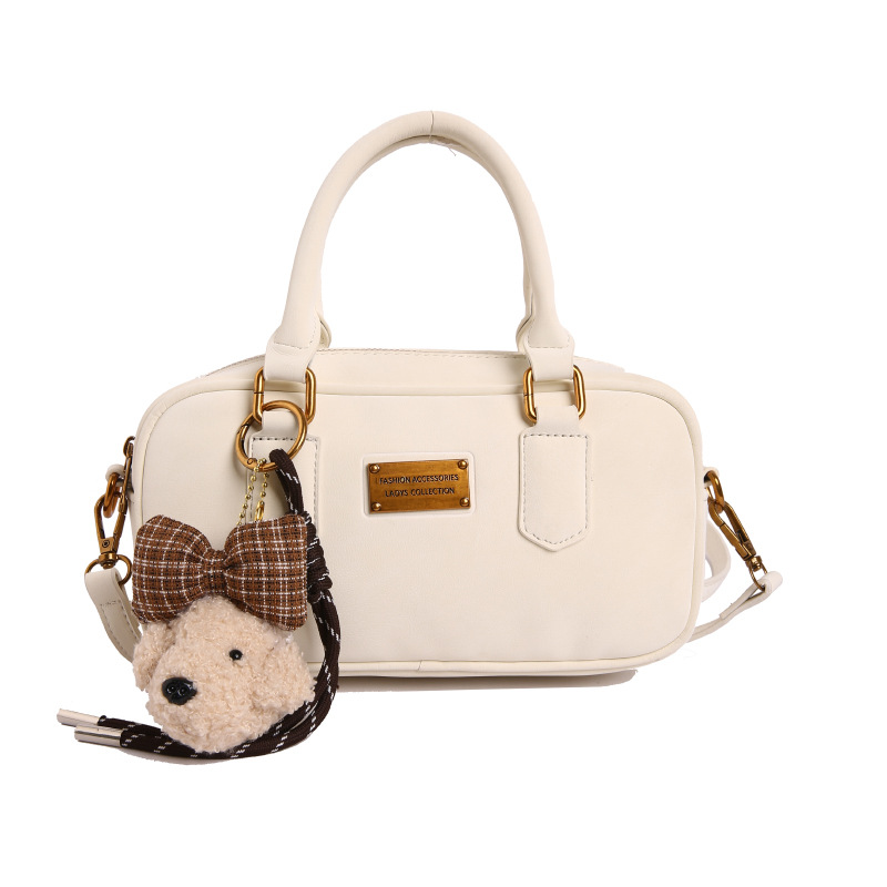 Women's Vintage Niche Bowling Bag Handbag New Spring Festival Simple Shoulder Crossbody Boston Bag - Thumbnail 5
