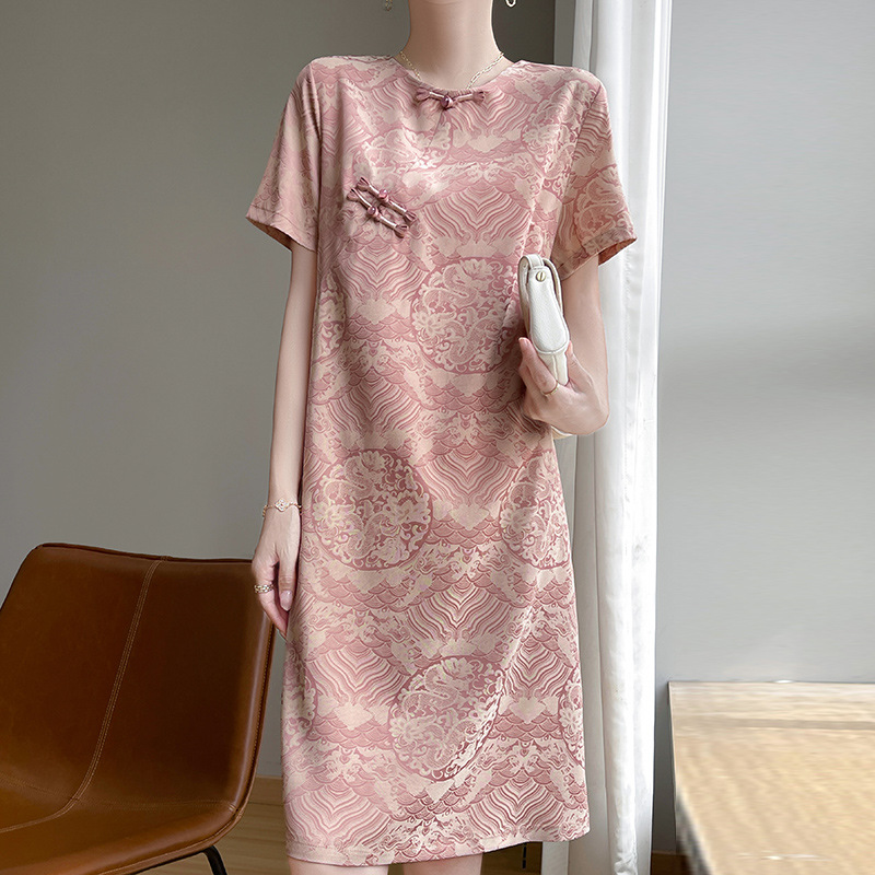 New Chinese-style Modernized Jacquard Cheongsam For Women 2024, High-end Exquisite Retro Short-sleeve With Buttoned_ecoleips.com