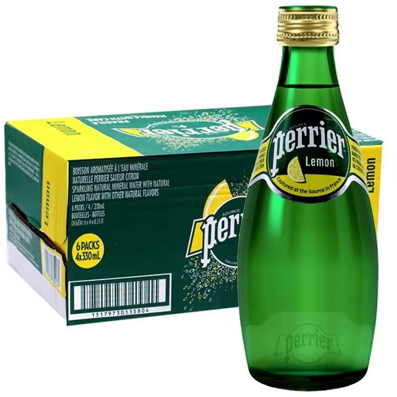 法国进口巴黎水Perrier330ml*24瓶气泡水柠檬含气矿泉水批发包邮