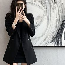 黑色春秋韩版西装外套女新款法式洋气百搭高级设计感双排扣西服潮