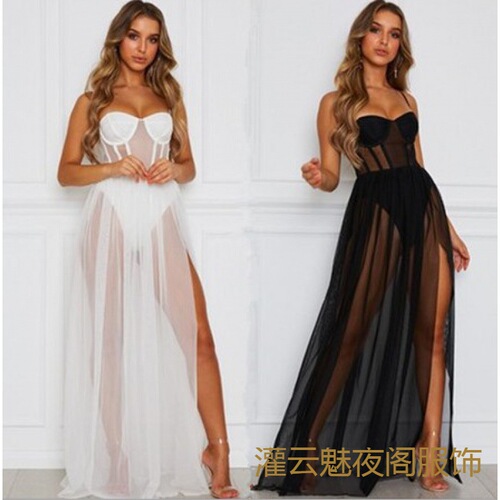 Stylish long dress, best-selling Muse Masi clothing, white mesh long dress, European and American best-seller
