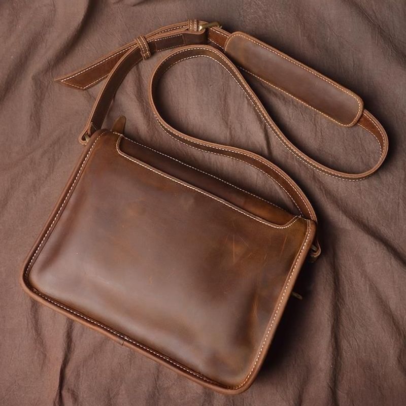 Vintage First-Layer Cowhide Men's Small Square Bag, Handcrafted Crazy Horse Leather Casual Simple Shoulder Bag Crossbody Bag Vintage First-Layer Cowhide Men's Small Square Bag, Handcrafted Crazy Horse Leather Casual Simple Shoulder Bag Crossbody Bag