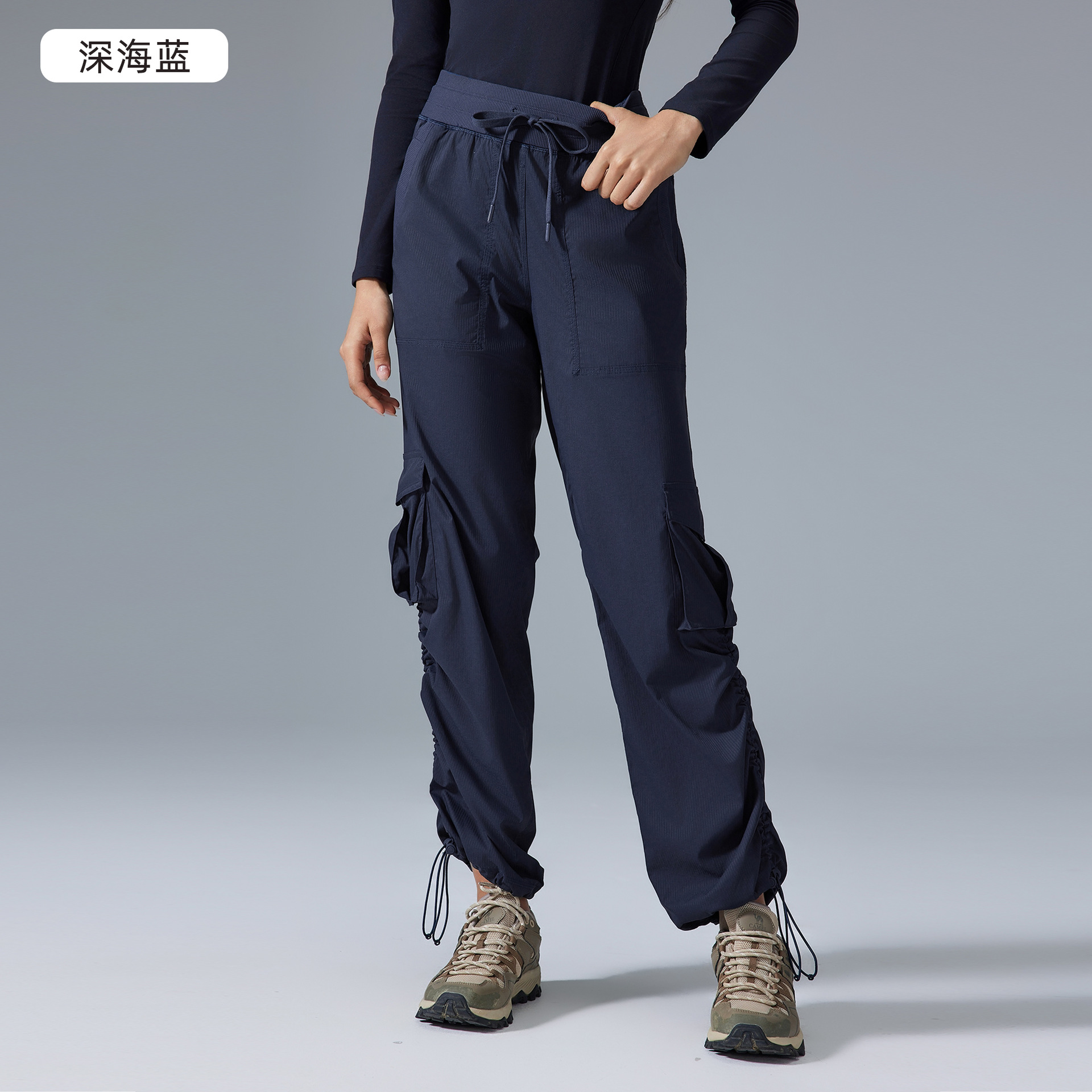 新型アウトドアランニング運動長ズボン軽薄速乾フィットネスパンツ多ポケット広足工装カジュアルパンツD25001