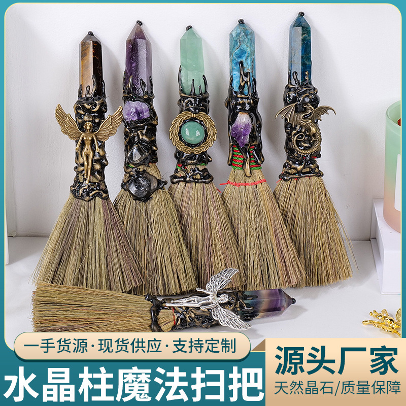 Cross-border crystal column magic broom ornaments Halloween Christmas home decoration crafts ornaments gift wholesale