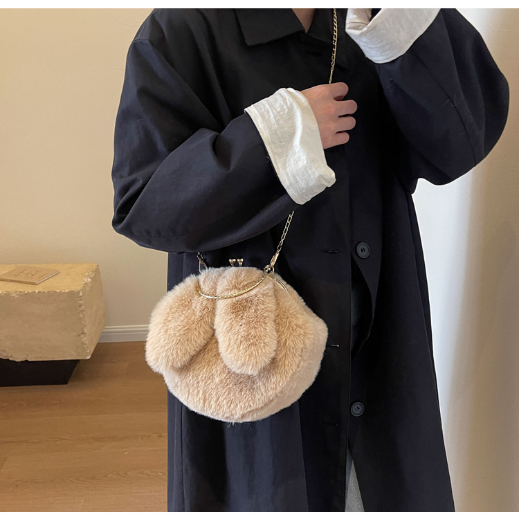 Borsa a tracolla in peluche da donna 2023, nuova borsa a tracolla con catena da principessa, versatile e carina, borsa con orecchie da coniglio per studenti_voghion.com