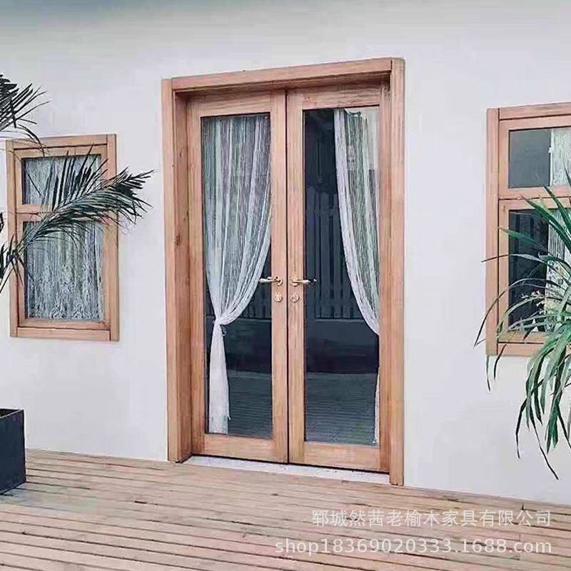 New Chinese style Old Elm Gate Hotel clothing store creative arch single door Street coffee shop entrance solid wood door