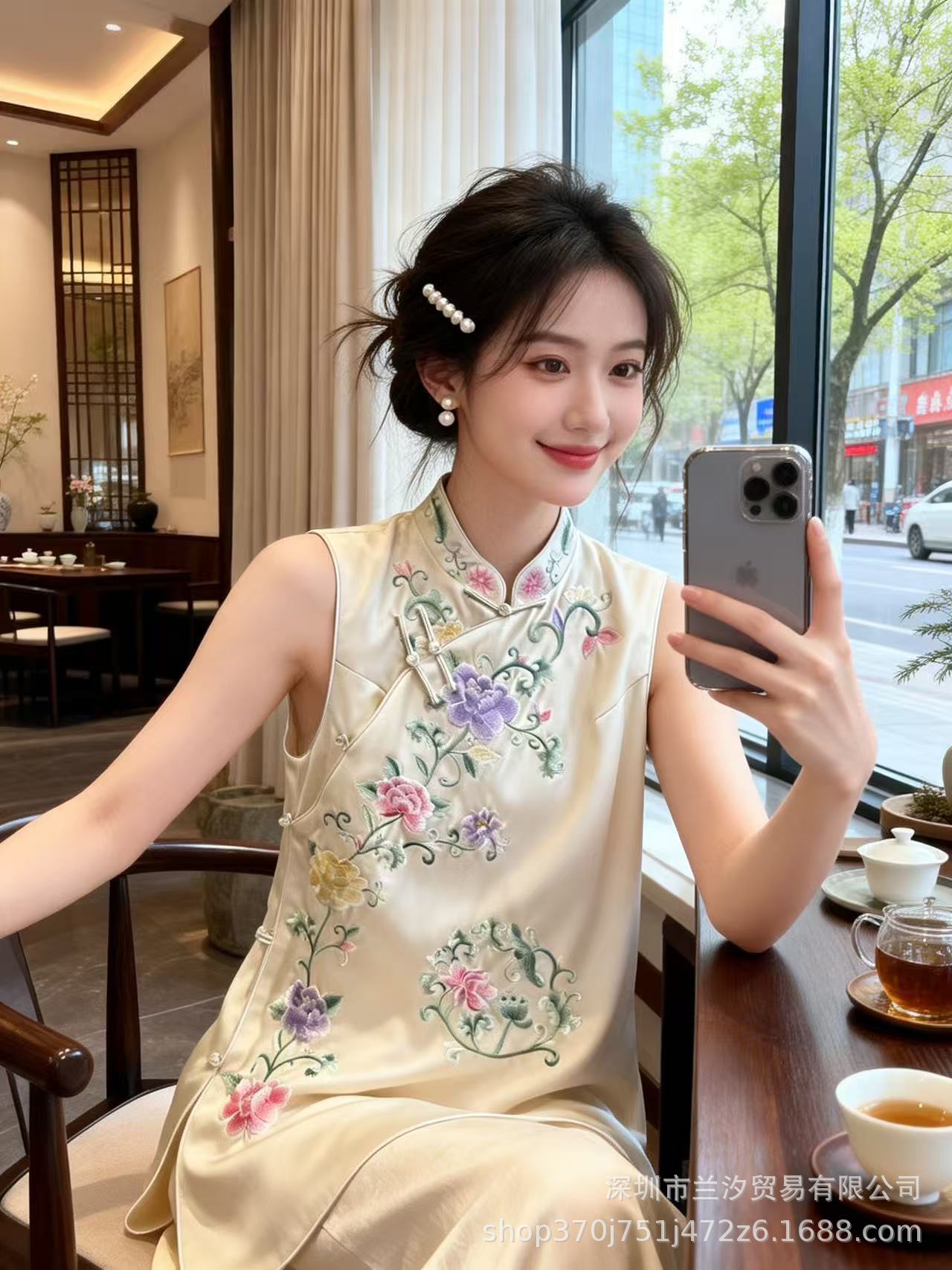 9007 New Chinese-Style Improved Floral Suzhou Embroidery Acetate Small Qipao