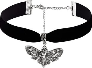 European and American Halloween dark gothic punk black velvet skull moth collar necklace jewelry gift