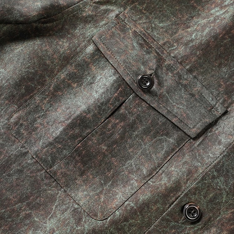 Áo sơ mi ngắn tay nam lụa Hương Vân Sa Mulberry cao cấp — quân đội nâu 8895 chi tiết 8