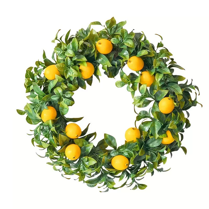 夏季装饰用品人造柠檬绿叶花环农舍橱窗装饰前门壁挂花圈春天挂件