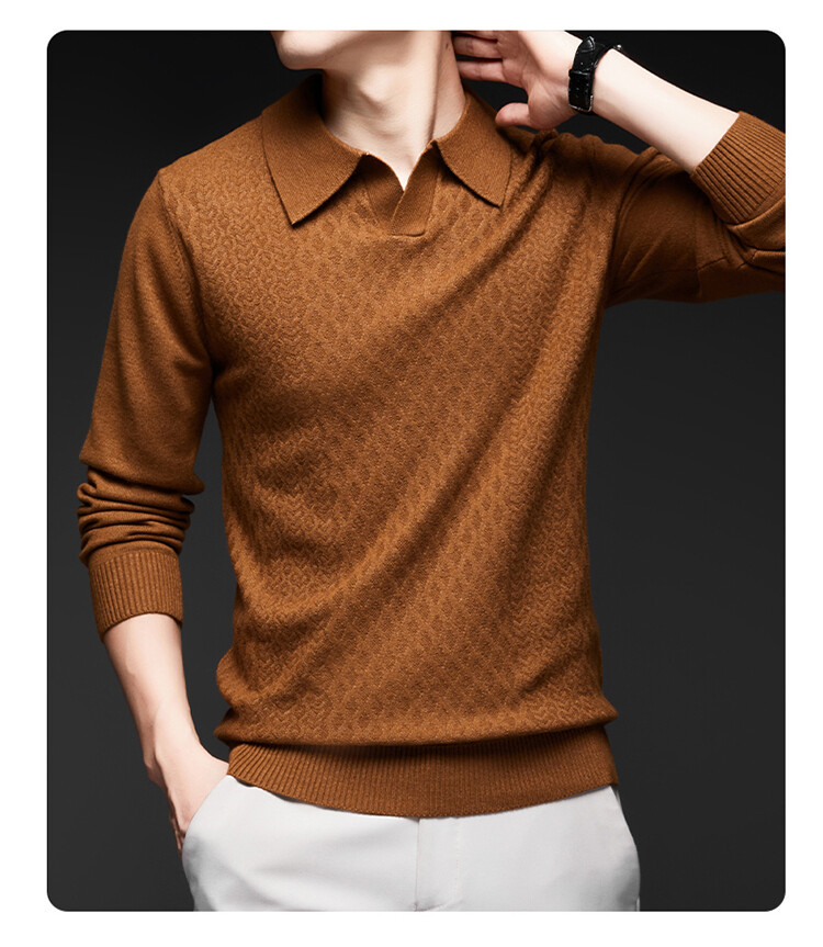 Nuevo comercio exterior con solapa suéter casual de hombre de manga larga camiseta de punto de color sólido de moda de otoño y invierno suéter de hombre simple