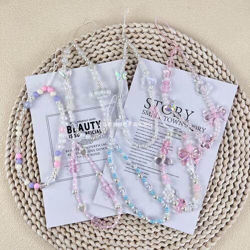 New style INS-style phone chain, beaded bow DIY lanyard, factory brand keychain, fashionable sweet girl internet celebrity same style