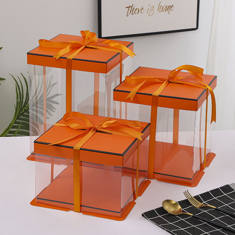 Caja transparente para pastel de cumpleaños de 4/6 pulgadas, 8 pulgadas, 10 pulgadas, 12 pulgadas, de una o dos capas, moderna y creativa, para empacar postres.