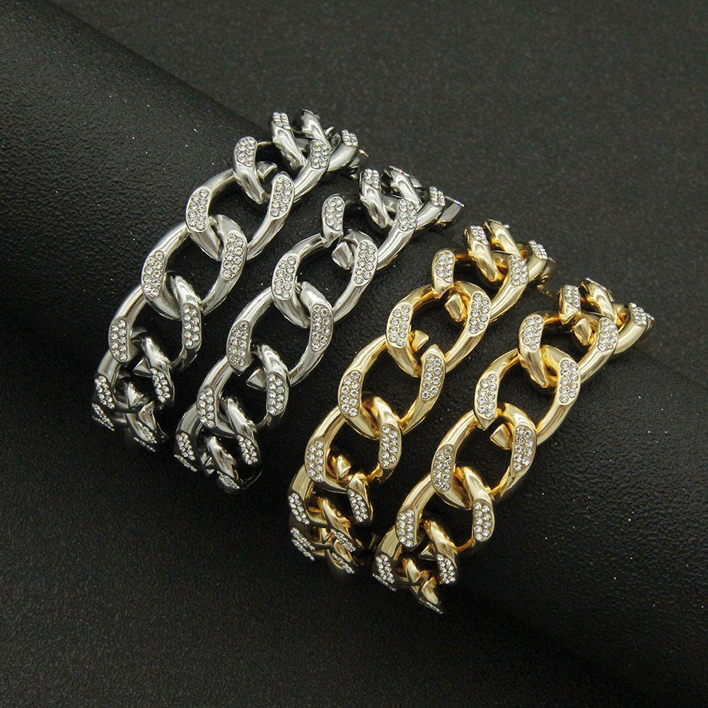 Alloy Material Vacation Classic Style Solid Color Alloy Inlay Zircon Men's Chain Bracelet Men Hip Hop Bracelets