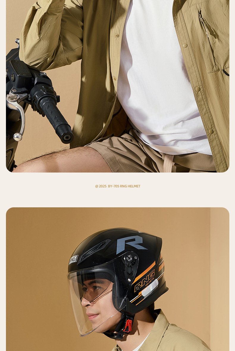 Rng New 3C Certified Motorcycle Helmet with Dual Visors for Riding, Half Helmet for Electric Scooters, Safe for Men and Women