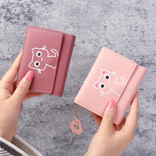 2025 New Cartoon Cute Mini Wallet Women's Short 70% off Cat Girl Small Card Holder Wallet Coin Purse Women