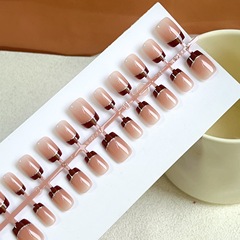 30片手工穿戴美甲秋冬酒紅法式百搭氣質高級可拆卸成品穿戴美甲