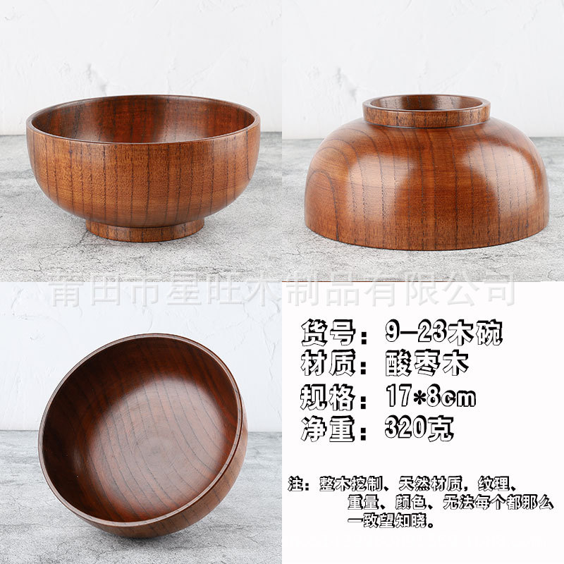 Suministro directo de fábrica de aislamiento de madera de la Jujube agria Gran Tazón productos superiores anti-escaldado ensaladera de madera en stock al por mayor