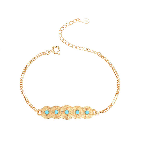 Internet celebrity live broadcast supply creative design Chinese style ancient costume cheongsam accessories Five Emperors coin copper coin imitation turquoise bracelet for women