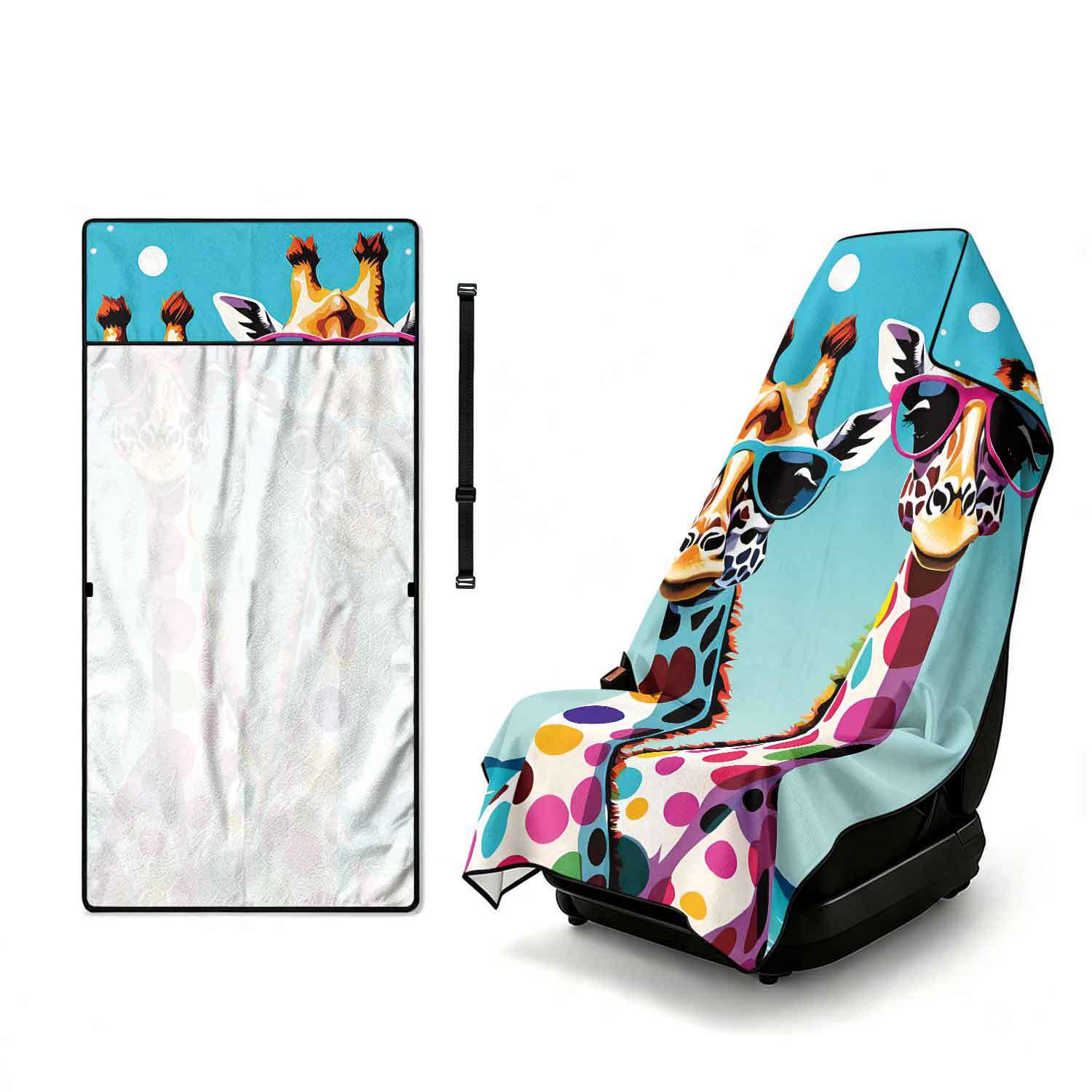Printed bath towel and car seat cover 2-in-1, ultra-fine fiber outdoor beach and car dual-use universal seat cushion