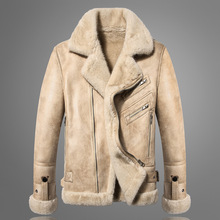 皮毛一体羊羔绒棉衣男装冬季加绒加厚棉服麂皮绒外套羊羔毛棉袄潮