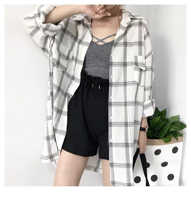 70% (inclusive) -80% (exclusive), Cotton Fabric Type Long Top Length Autumn Plaid Loose Women's Shirt New Style Long Sleeve Mid-Length Sun Protection Thin Fashionable Commute Intellectual Style