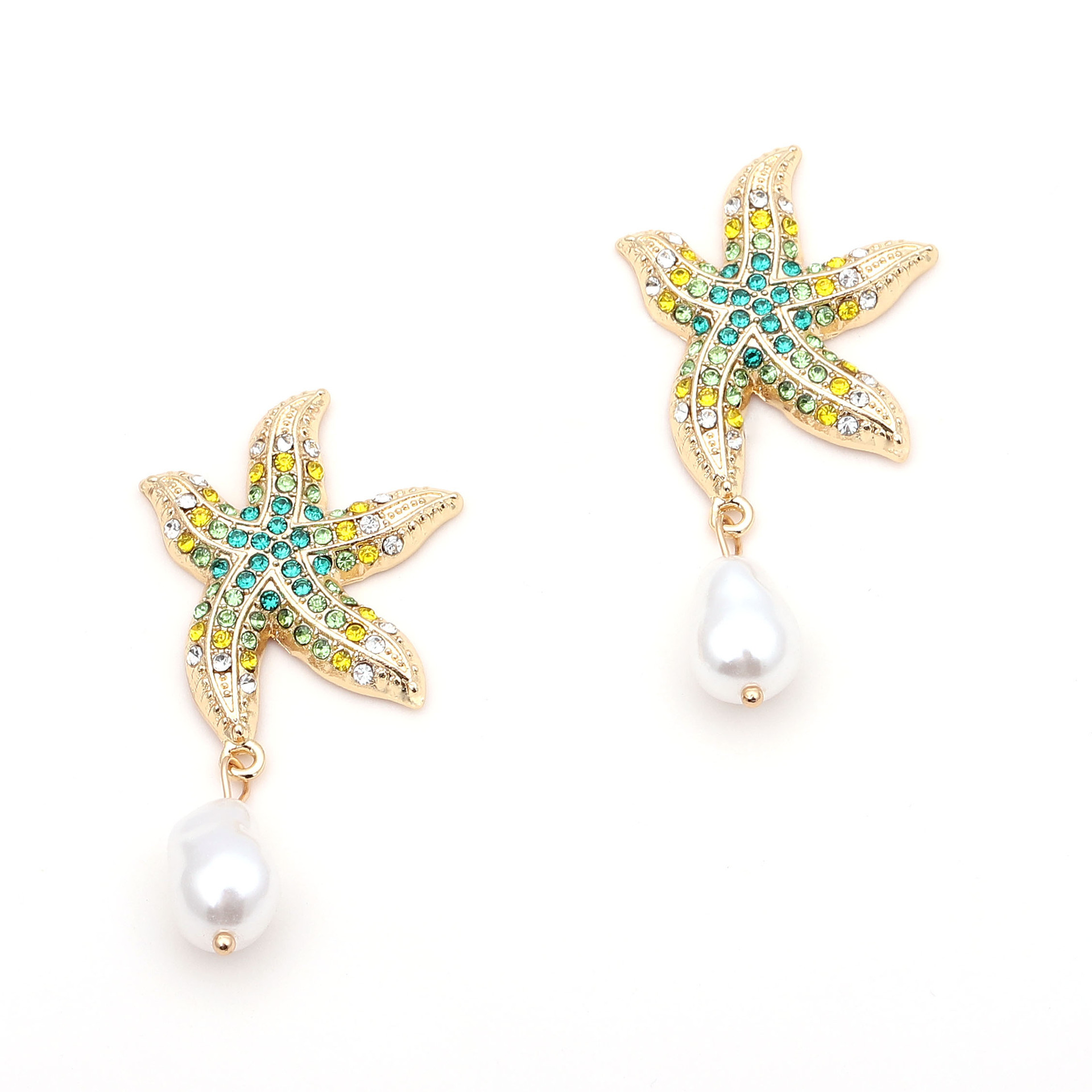 Holiday, Daily Occasion 1 Pair Casual Beach Starfish Inlay Zinc Alloy Rhinestones Pearl Drop Earrings