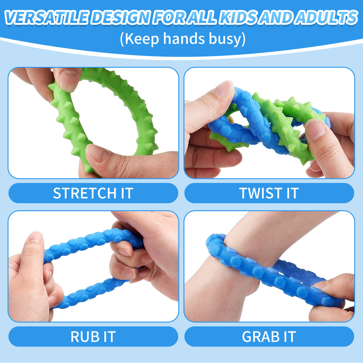 Transfronterizo Sensory Fidget Toys Silicone Sensory Descompressed Bracelet Soft Descompressed Toy Texture Bracelet