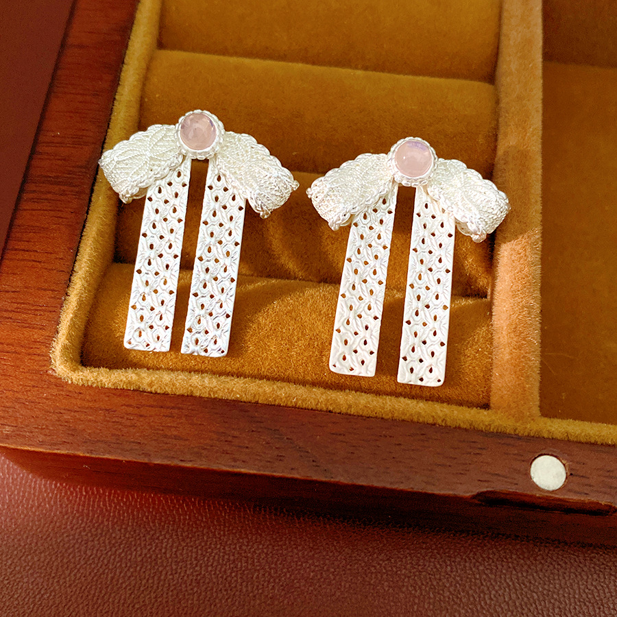 Aguja de plata arco de encaje pequeño temperamento fresco moda dulce aretes coreanos ligeros de lujo alta sensación de orejas para mujeres image 7