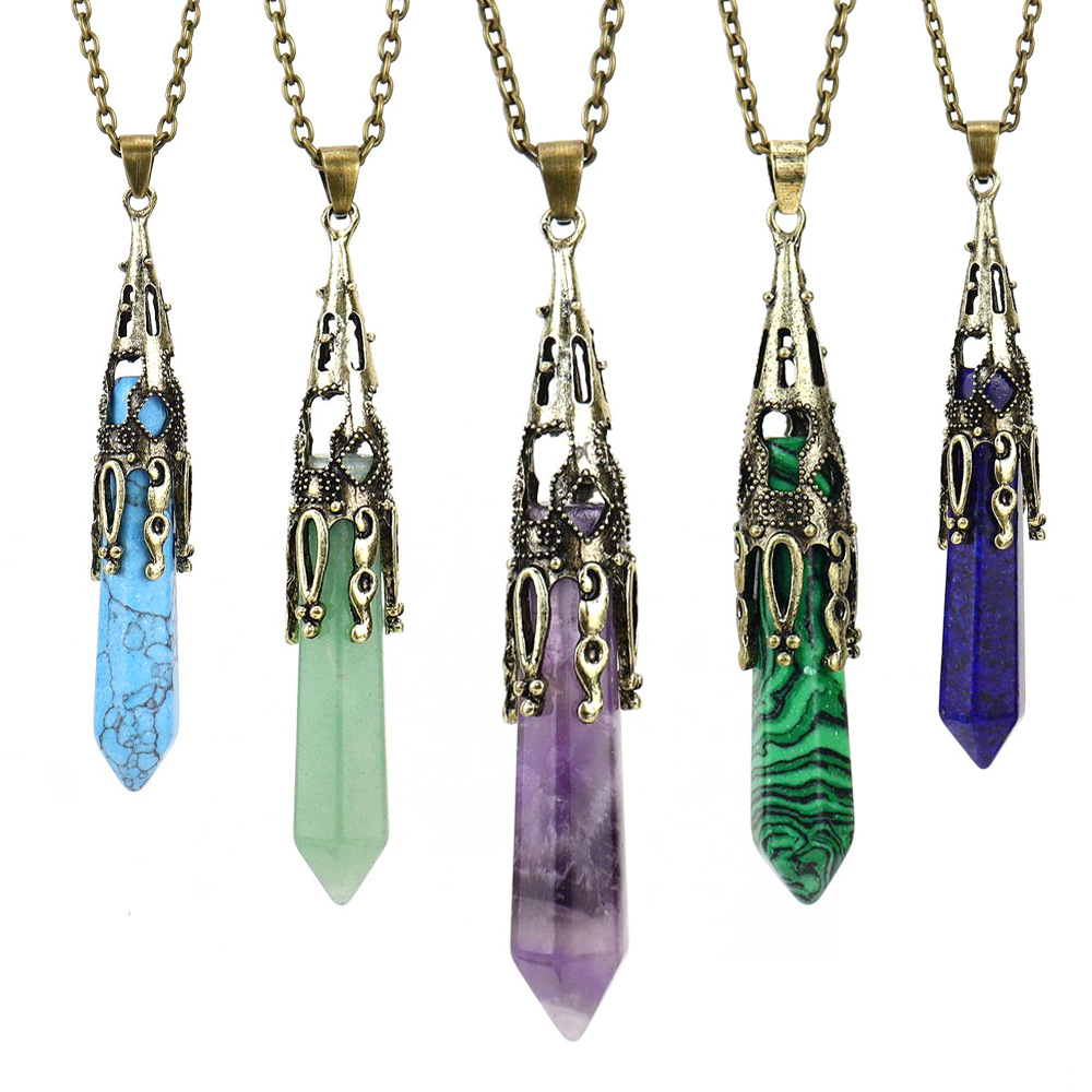 Casual Simple Style Hexagon Prism Crystal Agate Pendant Necklace Long Necklace In Bulk display picture 3