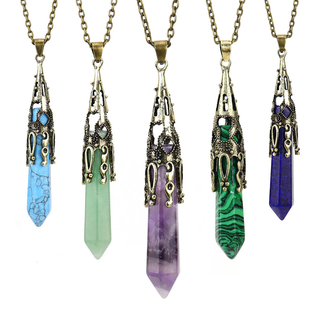 Daily Occasion Crystal, Agate Material Casual Simple Style Hexagon Prism Crystal Agate Pendant Necklace Long Necklace In Bulk