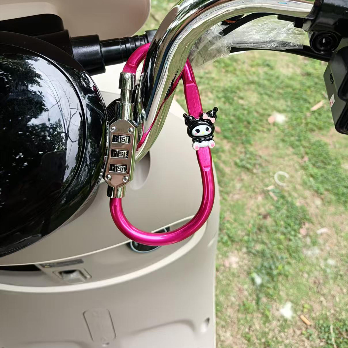 Cute Cartoon Electric Vehicle Helmet Password Lock Motorcycle Scooter Mountain Bike Anti-Theft Lock Bike Basket