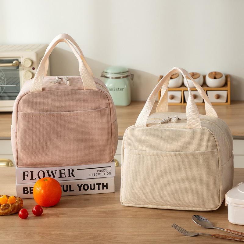 Large Solid Color Corduroy Lunch Box Bag, Portable Lunch Bag, Waterproof and Oil-Proof Thermal Bag, Outdoor Thickened Aluminum Foil Meal Bag