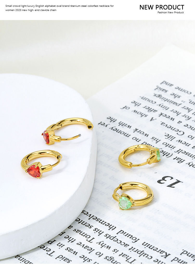 Casual Occasion 1 Pair Simple Style Heart Shape Inlay Titanium Steel Zircon Earrings