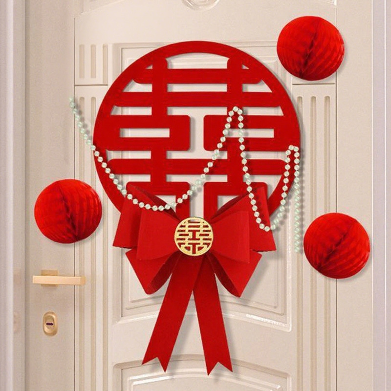 结婚婚房装饰婚房楼道金葱蝴蝶装饰结婚卧室门口布置门上的喜字|undefined