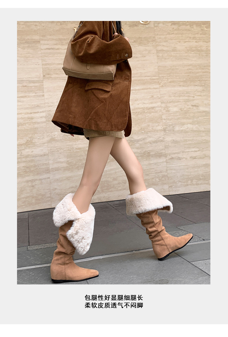 Boot tuyết nữ cổ cao ôm chân, lót lông dày, gót wedge nâng chiều cao, hai kiểu mang — màu xám chi tiết 7