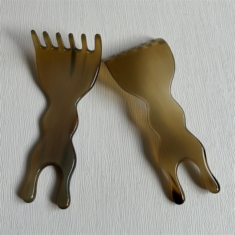 Horn Meridian Massage Comb Five Claw Rake Guasha Board Facial Beauty Tool 10-15CM overview