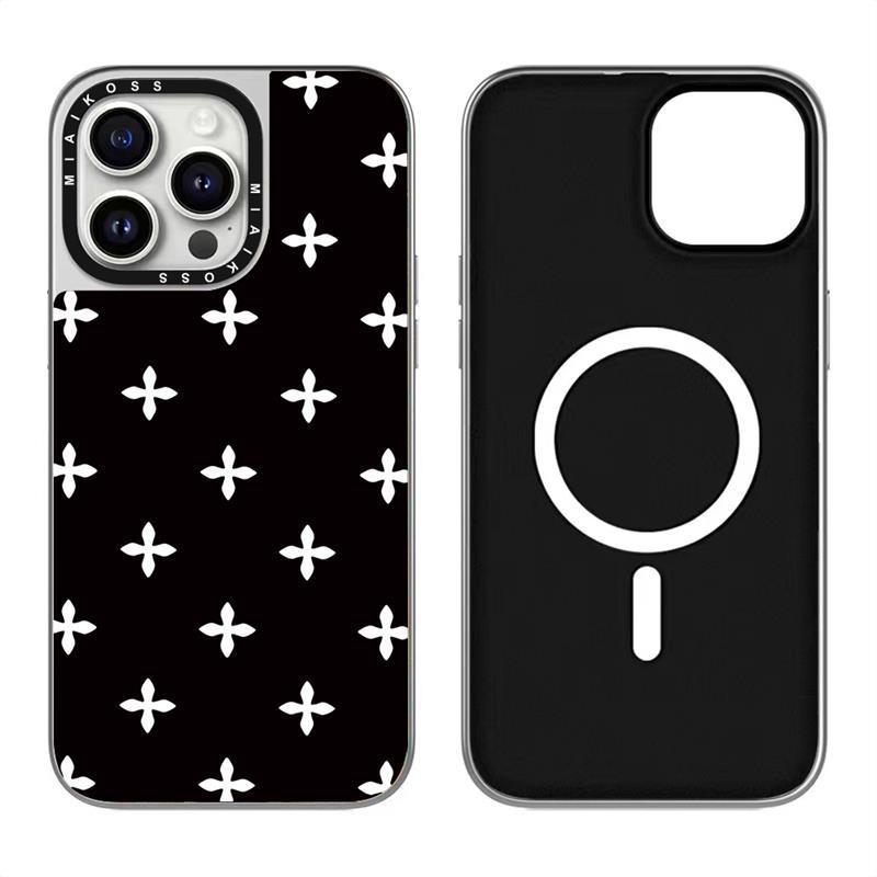 CASE ブラックミラー共同ブランド ブラックガーデン ホワイトクロスフラワー iPhone17Promax対応 Appleケース16 トレンドブランド|undefined
